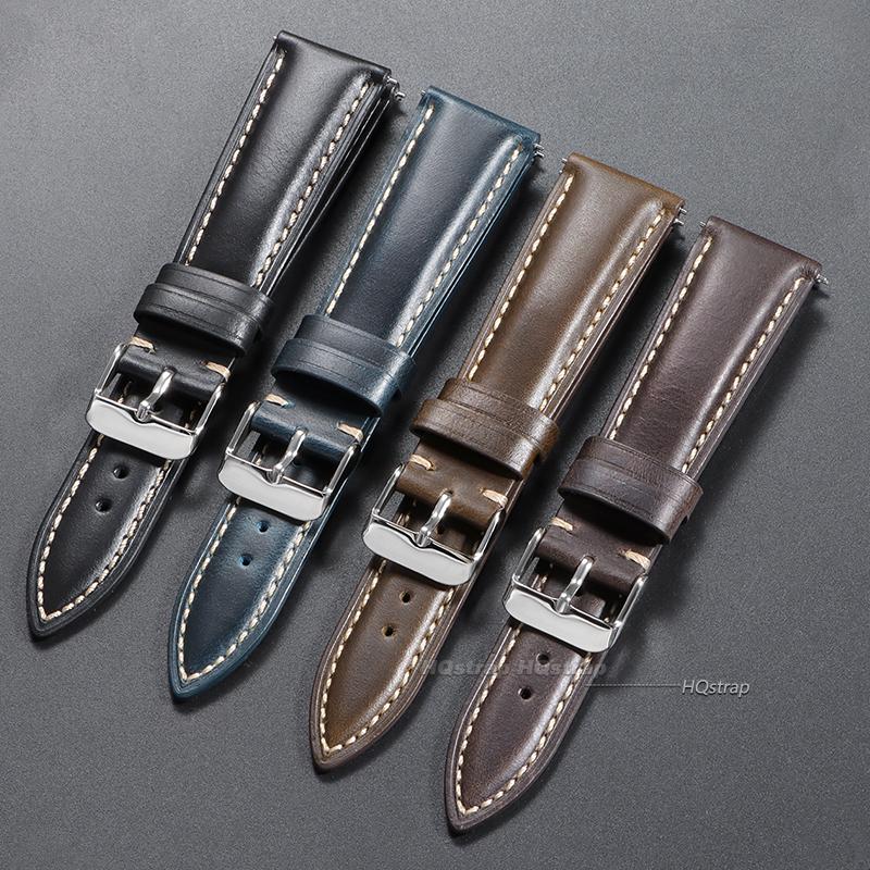 Calfskin Leather Watchband Quick Release Watch Band Wrist Strap with Silver Stainless Steel Buckle 18mm 19mm 20mm 21mm 22mm Belt