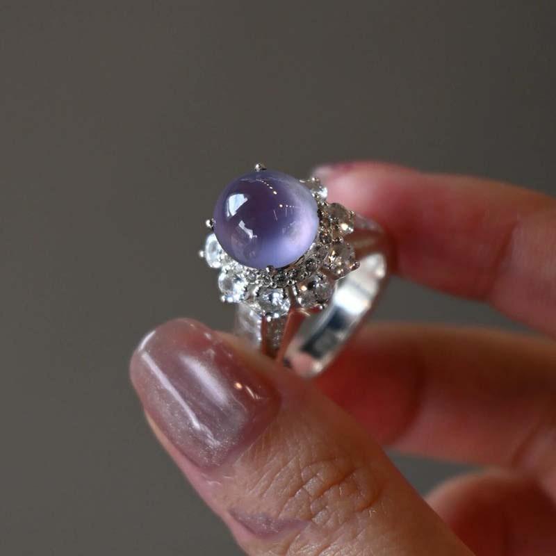 Ice Through Purple Beads Full of Diamonds Ring, Cold Feeling, Light Luxury Temperament, High Value, Exquisite Daily Versatile Index Finger Ring