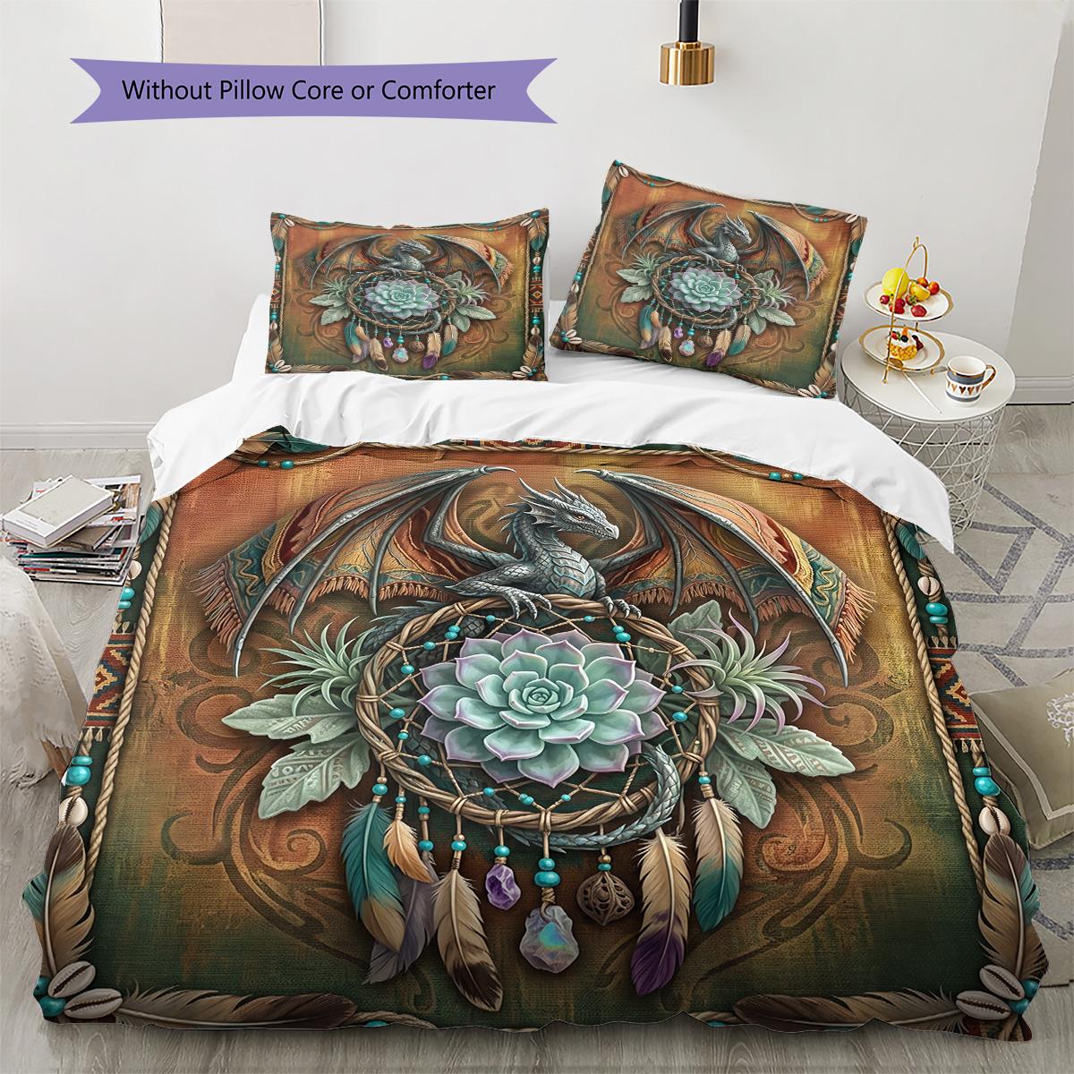 

Dreamcatcher Dragon Wolf Pattern Bedding Set Quilt Cover Pillowcase Home Decor Gift (1 * duvet cover + 2 * pillowcase, without core) 135x200cm