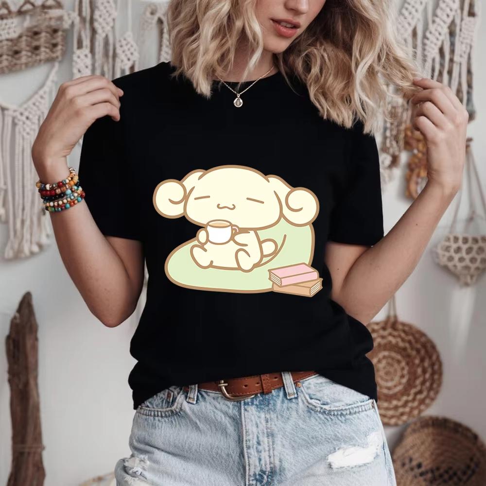 

2026 Summer Womens Cinnamoroll Cozy Break Print Cotton T Shirt Casual Soft Breathable Daily Basic Tee Top S
