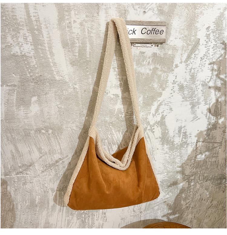 Retro Lambswool Spliced Shoulder Bag - Autumn/Winter Fashionable and Versatile