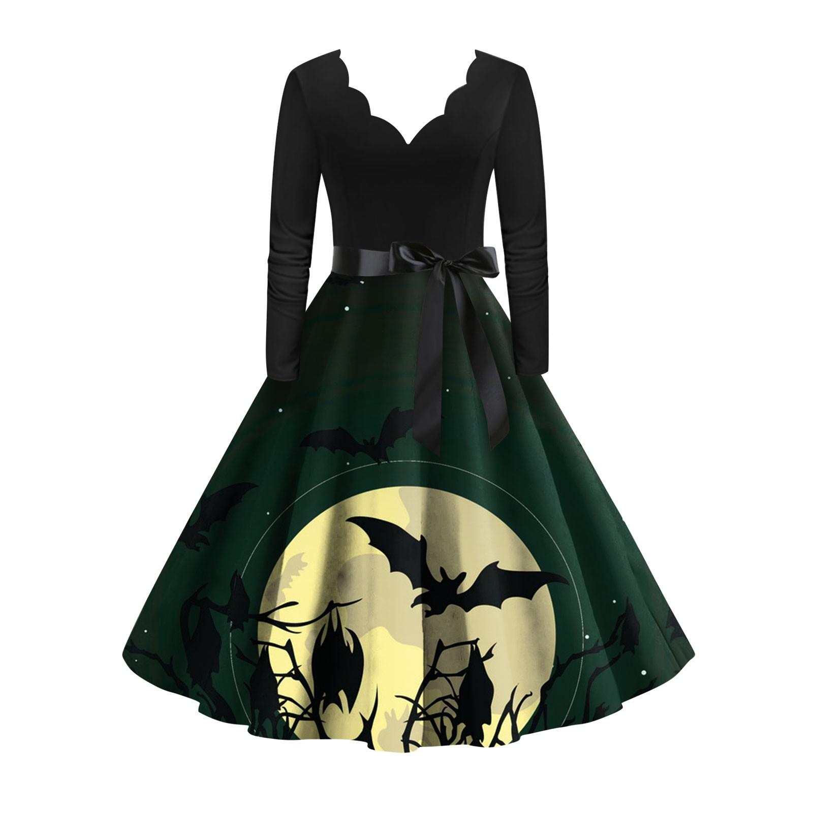 Женское винтажное классическое платье с длинным рукавом и v-образным вырезом с принтом — фото 5