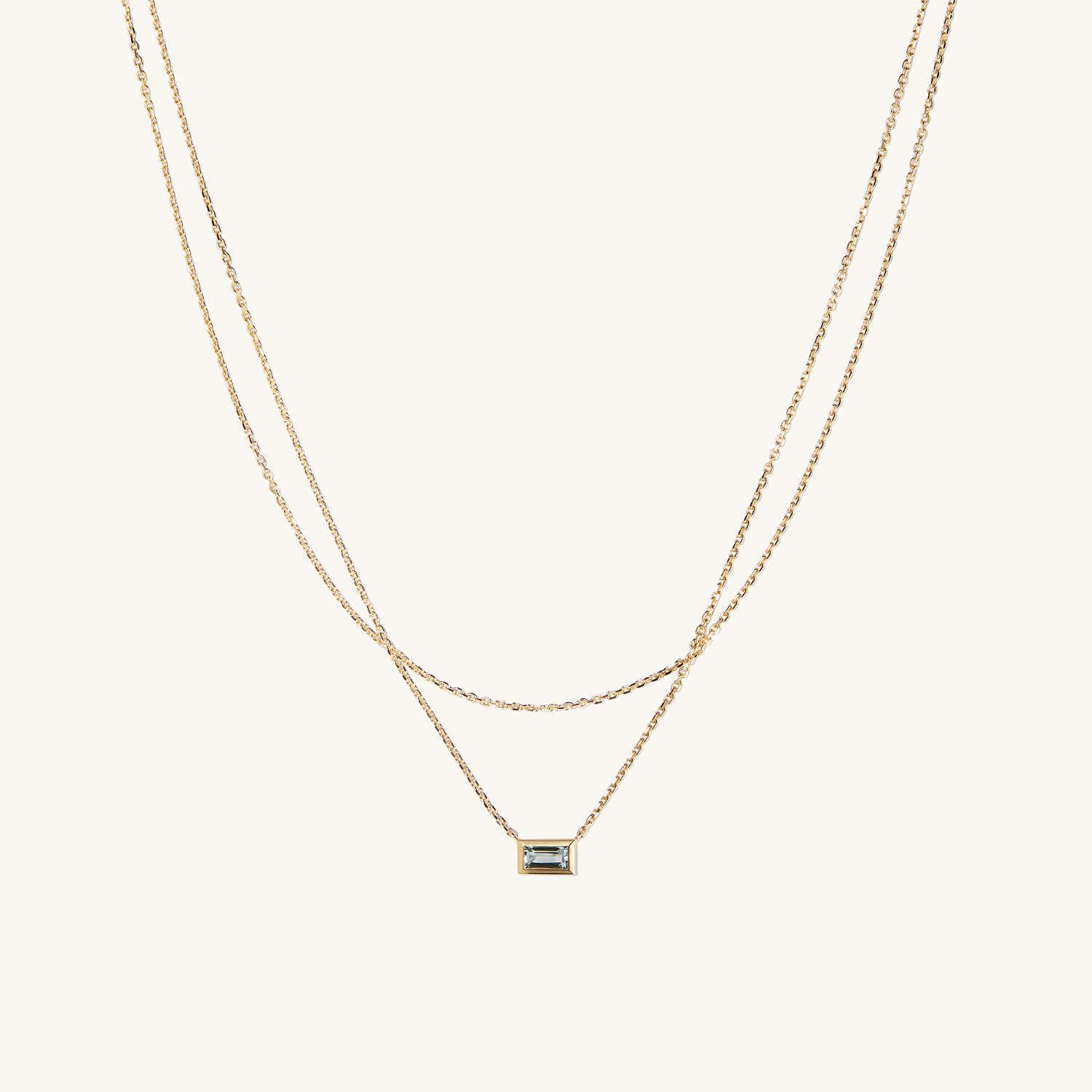 Elegant Blue Zircon Double-Layer Necklace with Square Pendant