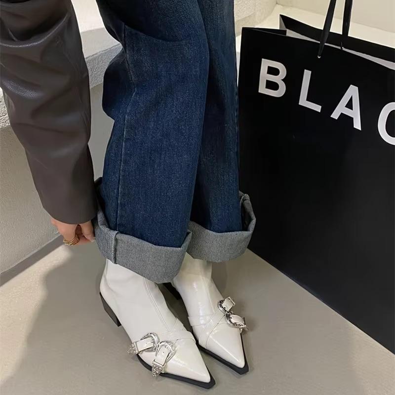 Fashion Designer Pointed Toe Women Ankle Boots Fashion Thick Heel Slimming Short Booties Autumn Winter Female Shoes 2024 New