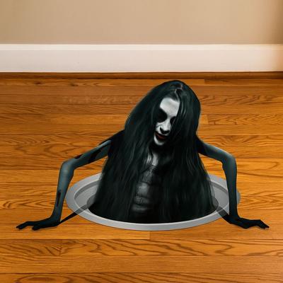 Long Hair Women Halloween Ghost Stickers Removable Funny Ghost Wall Stickers Scary PVC Halloween Decal Interior Props