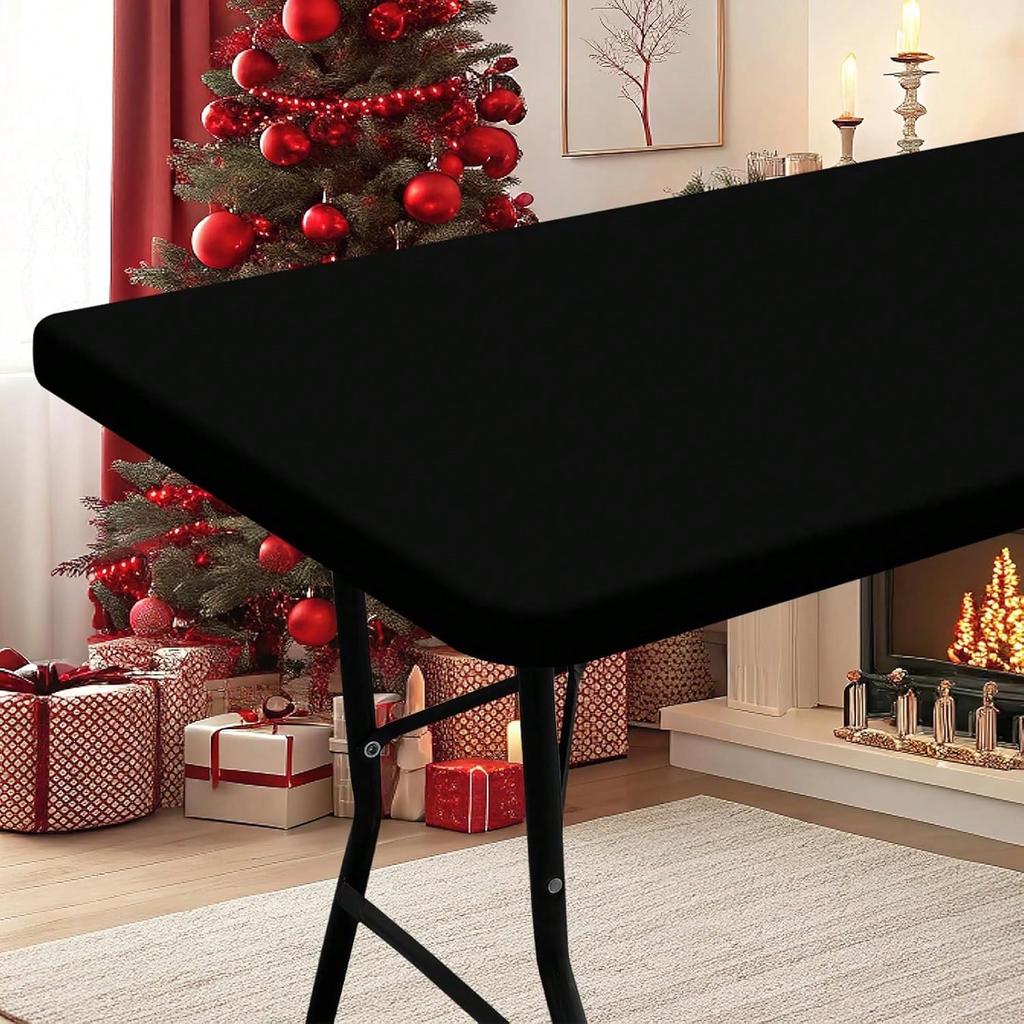 Christmas Decorative Tablecloth, Elastic Fit Tablecloth For 6ft Rectangular Tables, Stretchable And Washable Patio Tablecloth, Suitable For Outdoor