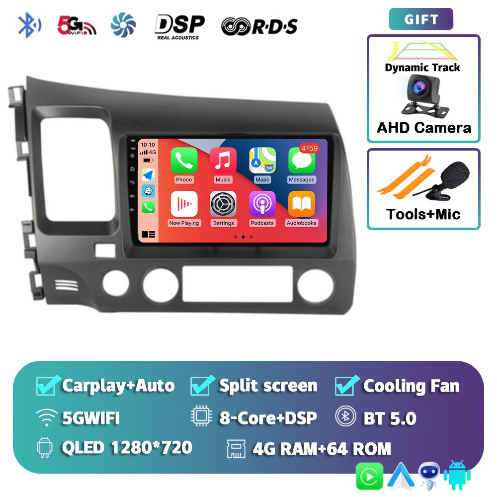 Android 14 Carplay WIFI+4G Car Radio For Honda Civic 8 2005-2012 Multimedia Video Player Navigation GPS Audio Stereo 2 Din DVD