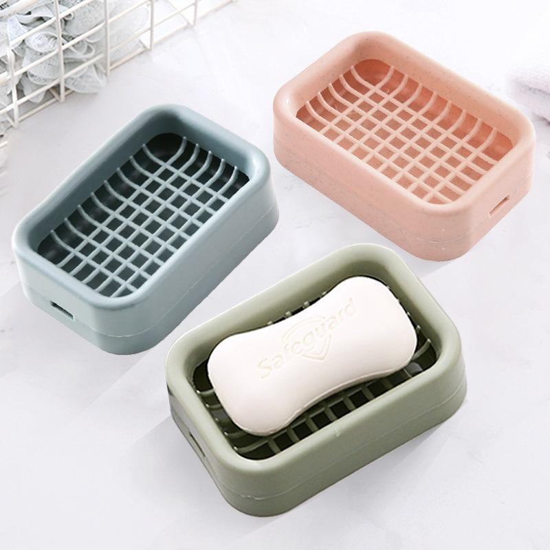 Grid Soap Box Bathroom Double-Layer Washstand Drain Soap Box Portable Water-Free Plastic Soap Box
