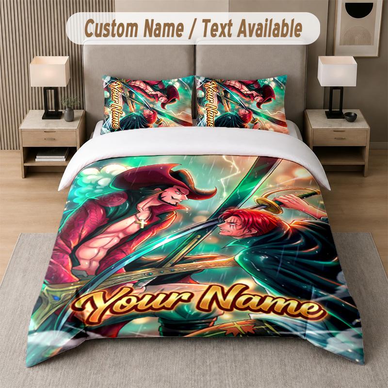 One Piece 3Pcs Bedding Set, Personalized Custom Name Text, 1 Duvet Cover & 2 Pillowcases For Bedroom