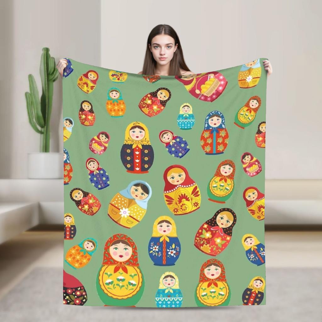 Matryoshka Russian Nesting Doll Blankets Cute Fleece Funny Breathable Throw Blankets for Chair Covering Sofa Decoration Outdoor