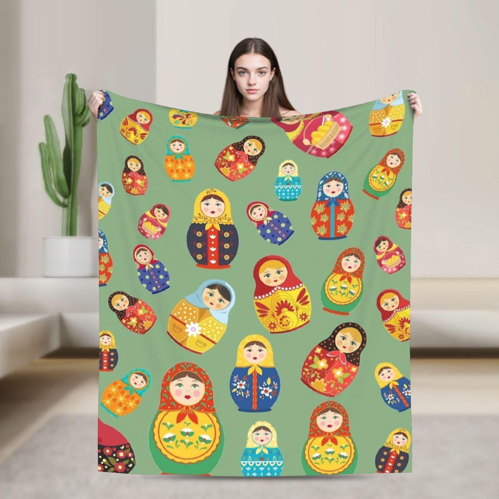 

Matryoshka Russian Nesting Doll Knitted Blankets Cute Flannel Throw Blankets Airplane Travel Rug Piece Ultra-Soft Warm Portable 100x150cm