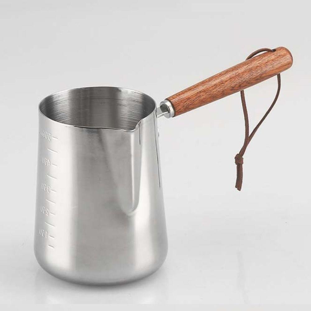 V Shaped Spout Turkish Coffee Pot Wood Handle Milk Saucepan Practical Butter Warmer Pot Cafe