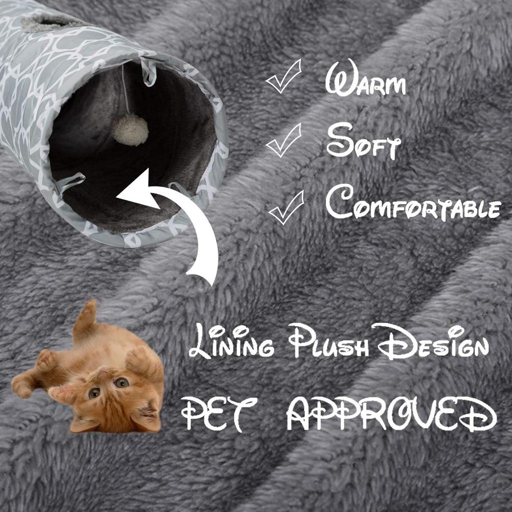 LUCKITTY Geometric Straight Cat Tunnel with Plush Inside,Cats Toys Collapsible Tunnel Tube with Balls, for Rabbits, Kittens, Ferrets,Puppy, Diameter