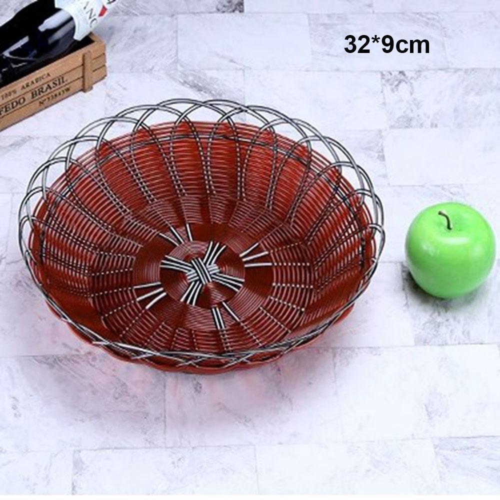 Hardness Plastic Imitation Vine Fruit Platter Brown Handwoven Bread Fruit Vegetables Plate 10 Sizes