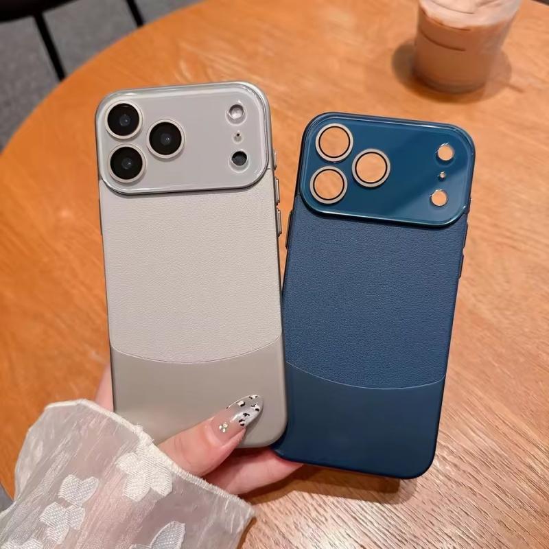 Napa Deri Liçi Desenli İki Tonlu Kılıf iPhone 17 Pro Max 17 Pro Air 16 Plus 15 14 13 12 11 Pro Lens Koruyucu Kapak