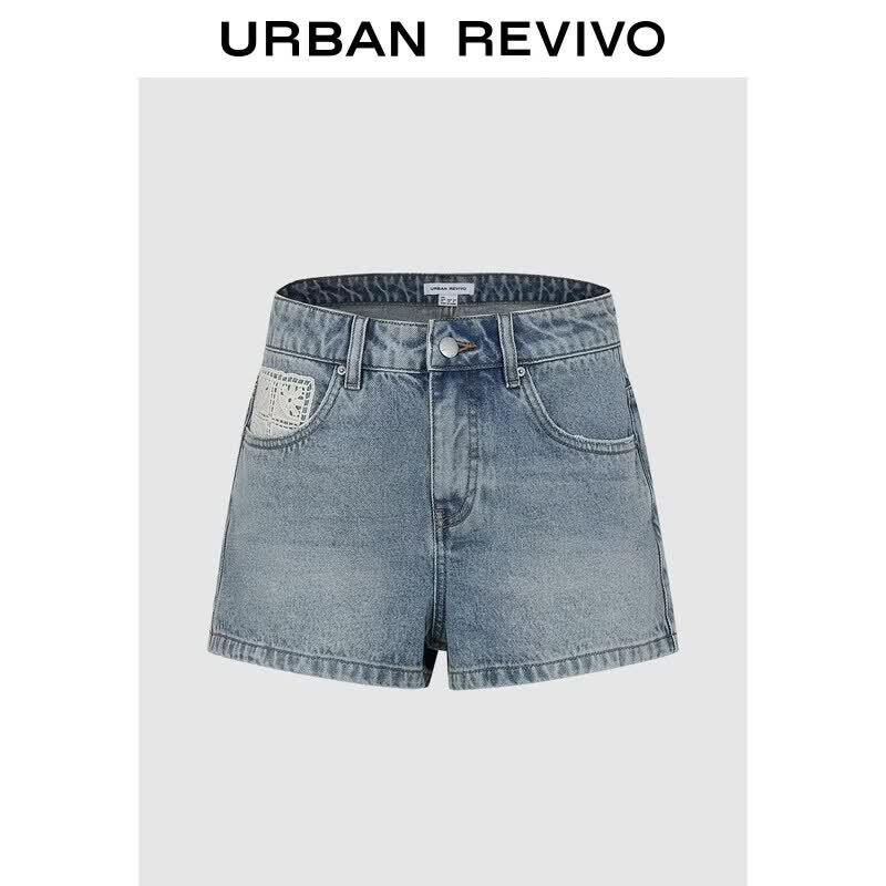 UR Women s Floral Lace Washed Denim Shorts 27 синий
