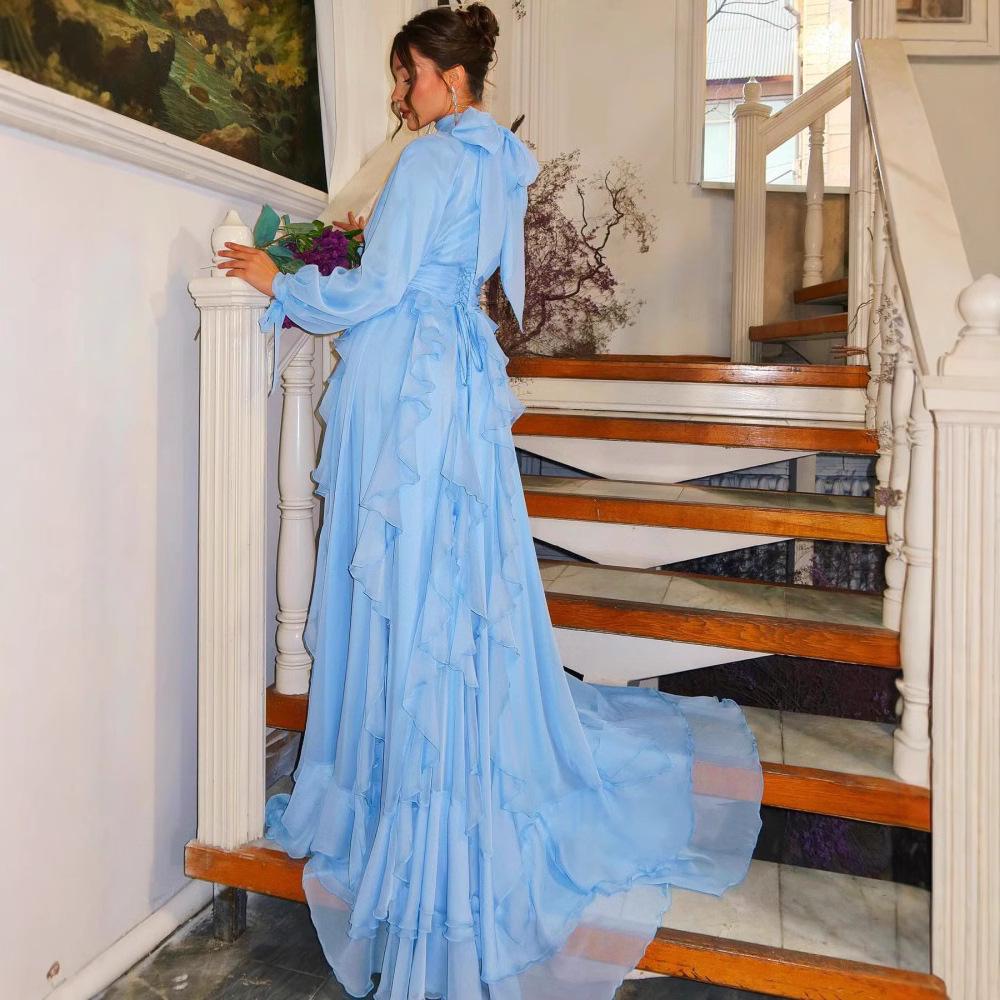 2025 Spring/Summer Women's Chiffon Pleated Wave Pattern Formal Dress