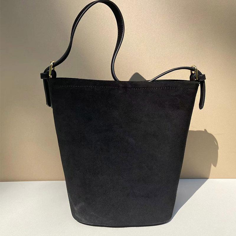Cowhide Large Capacity Sanded Leather Bucket Bag Niche Design Fashion One-shoulder Underarm Women Bag
