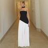 European & American Elegant Off-Shoulder Slim Fit Slit Dress with Ribbon Back