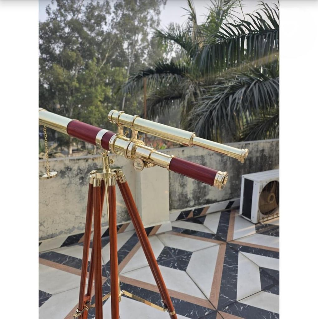 Luxury Vintage Brass Telescope with Wooden Tripod Nautical Home Decor Explorer Gift Office & Library Display