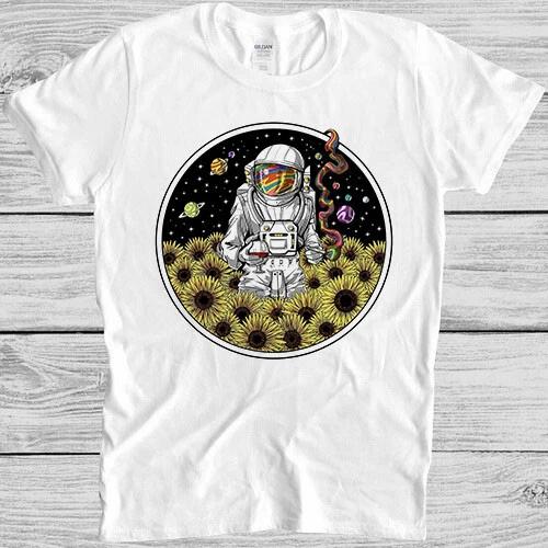 Psychedelic Astronaut Sunflowers Vintage Cool Gift Tee T Shirt 2336 L