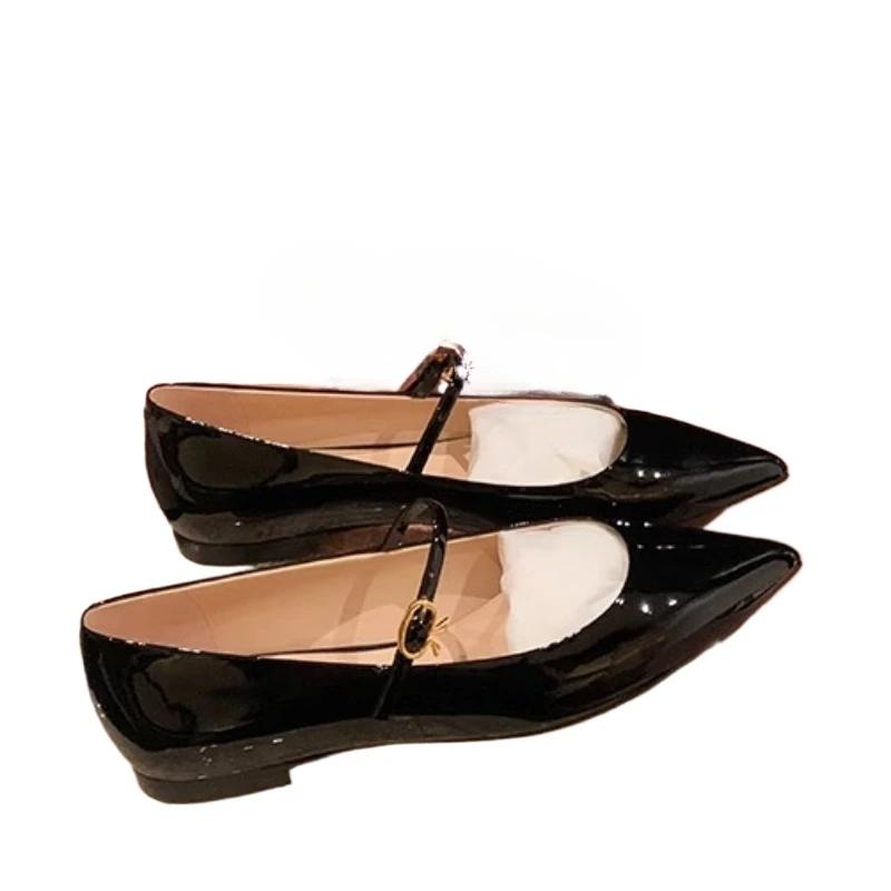 Fashion 2024 Women's Shoe on Sale Fashion Autumn One-word Buckle Women's Flats Pointed Toe Solid Shallow Mouth Commuting Flat Shoes
