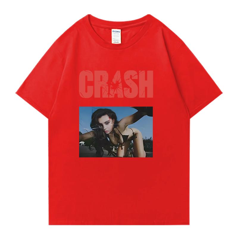 2026 Hot New Charli XCX CRASH Crew Neck Tee Shirt Oversized Summer Short Sleeve Tshirts Unisex Women 100 Cotton Plus Size Tops