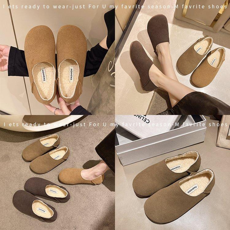 [Youshilai] Simple round head retro loafers women's 2025 winter new shallow mouth temperament versatile one pedal