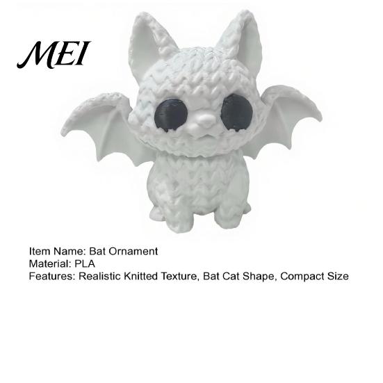 Festive Halloween Decor Ornament, Knitted Texture Bat Cat Design Figure, Dark Style Ornament Mini Size Sculpture for Party Desk Shelf