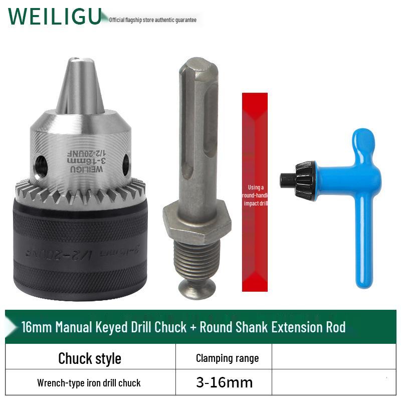 Electric Hammer Drill & Ratchet Wrench with Self-Locking Metal Chuck (0.8-16mm) and Air Impact Conversion Chuck