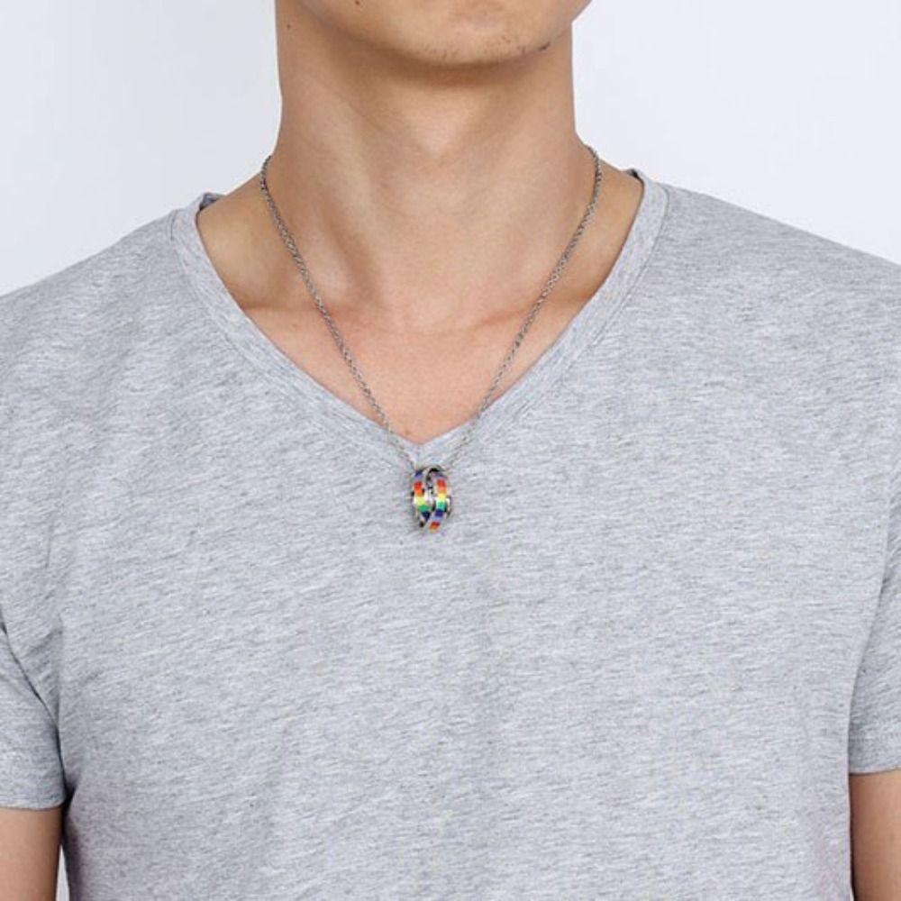 Pride Day Ring Pendant Necklace Turkish Charm Titanium Steel Necklace Rainbow Necklace  Pride Month