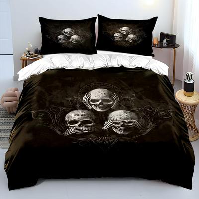 Skulls And Decorative Patterns Print Bedding Set 1 Duvet Cover 2 Pillowcases For Adult And Children Luxury Gift Full Size