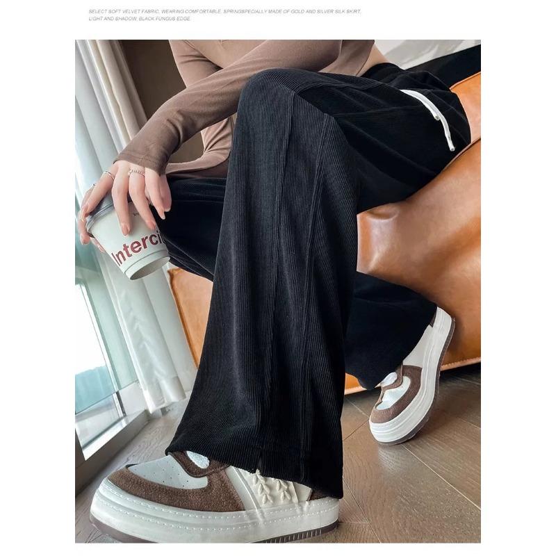 Autumn and winter new women's pants, versatile, loose, slimming, elegant and laid-back, casual pants, slit pants, commuter pants with fleece