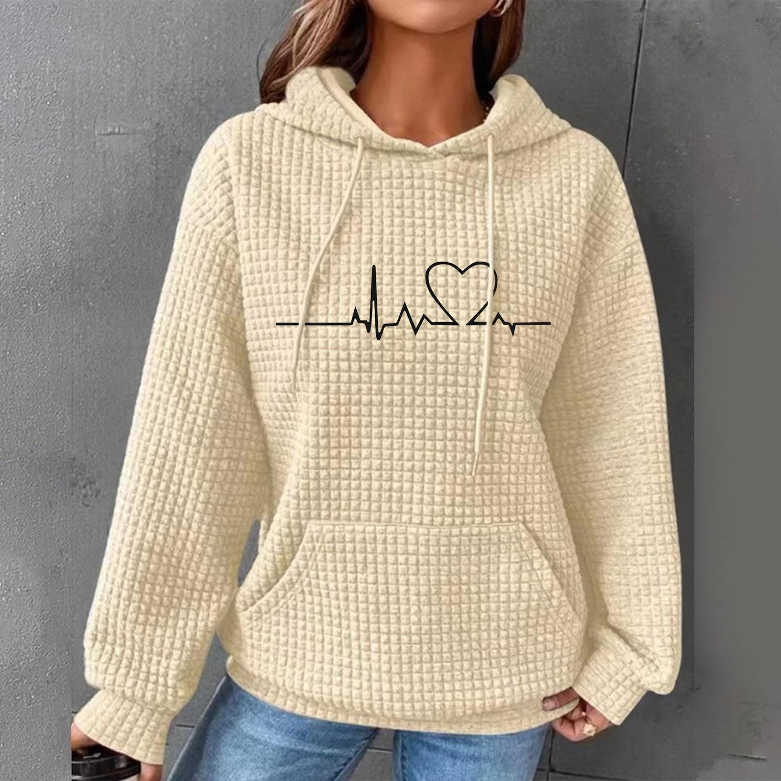 

Женские толстовки с длинным рукавом, повседневные толстовки с капюшоном и шнурком с принтом для женщин, пуловер с карманами M бежевый