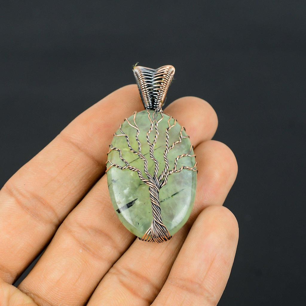 Prehnite Jewelry, 999 Copper Wire Wrapped Pendant Handmade Gemstone Jewelry, Gifts For Wife Brand New Pendant