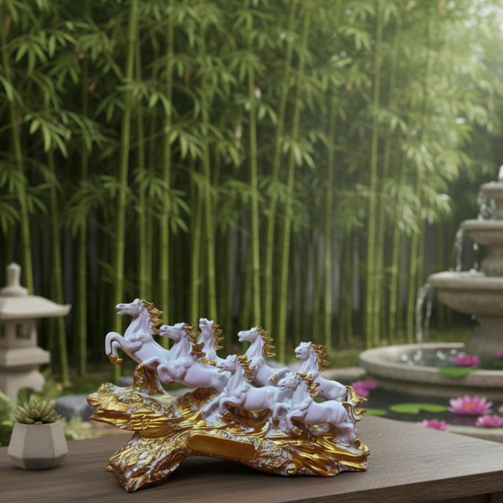 Running Horses White Resin Statue 19 Inch | Vastu Feng Shui Horse Showpiece for Home & Office Decor | Symbol of Success, Wealth, Power