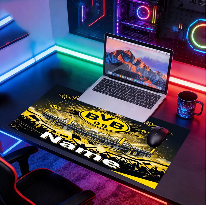 Custom Name Personalized Borussia Dortmund Bvb Pattern Mousepad, Laptop PC Desk Mat, Decorative Desk Mat for Home Keyboard Pad Gift