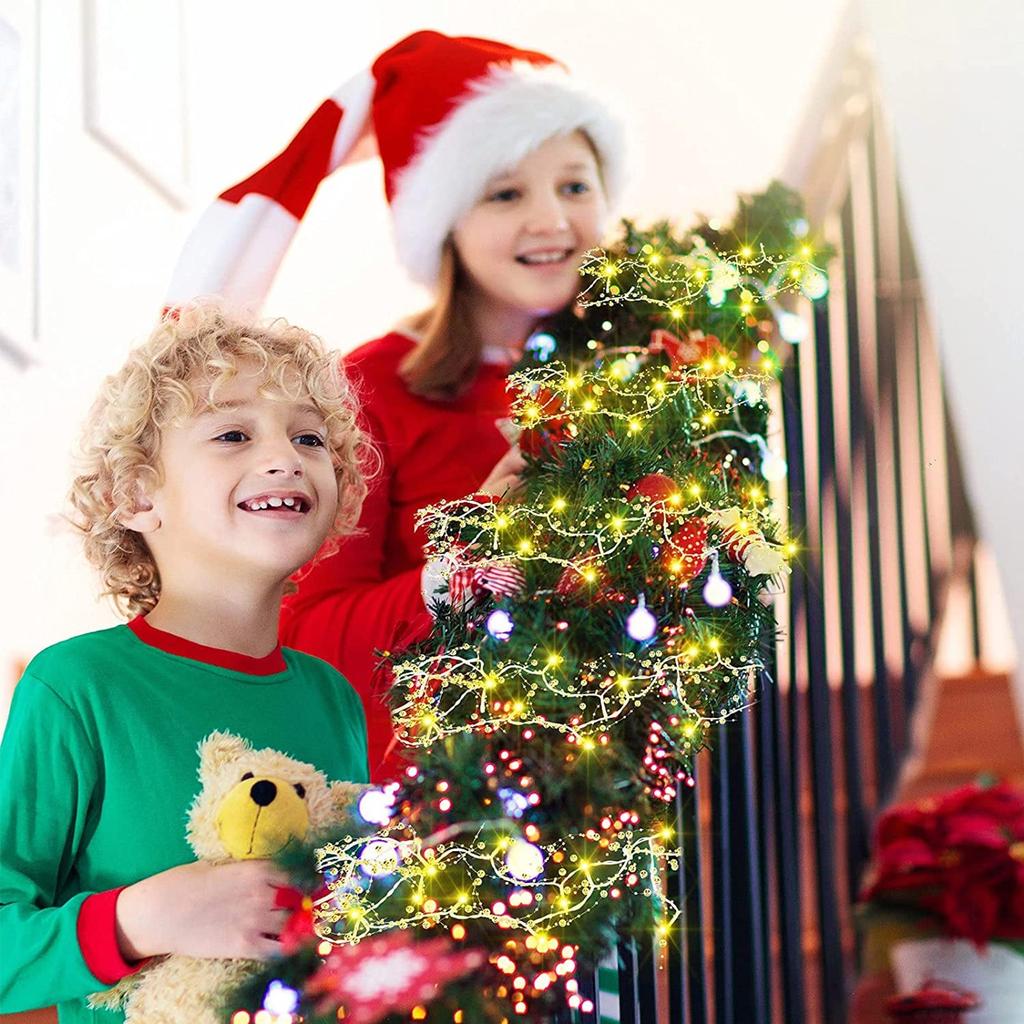 10 Feet 30 LED Christmas String Light Metal Berry Beaded Garland Indoor For Fireplace Mantel Indoor Xmas Tree Christmas Decorations(Gold)