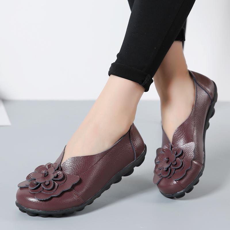 Women Flats Genuine Leather Fashion Tenis Women Shoes Moccasins Ballet Flats Slip On Women Shoe Black  De  Plus Size