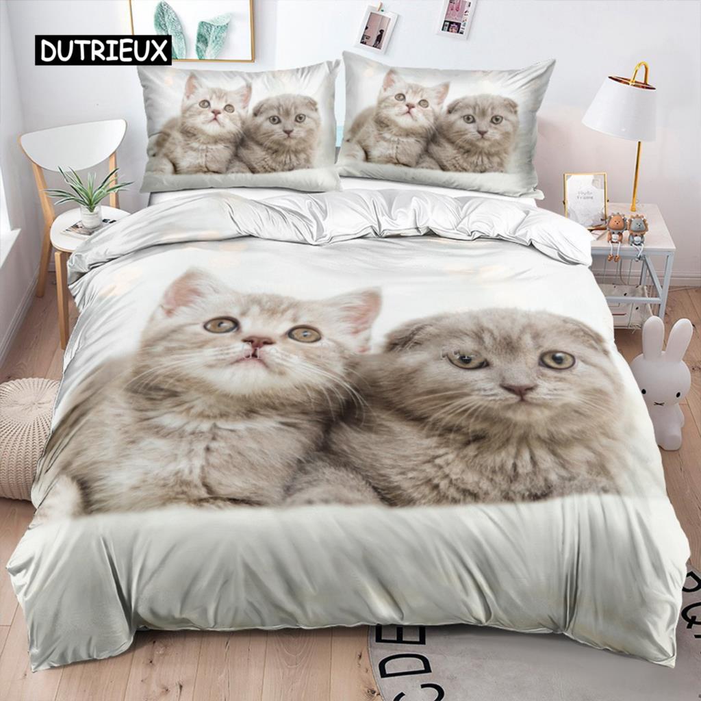 Cute Cat Dog Duvet Cover Bedding Set Animal Pet Duvet Cover Bedding Cover 2/3pcs Comforter Cover Home Decoration Women Children