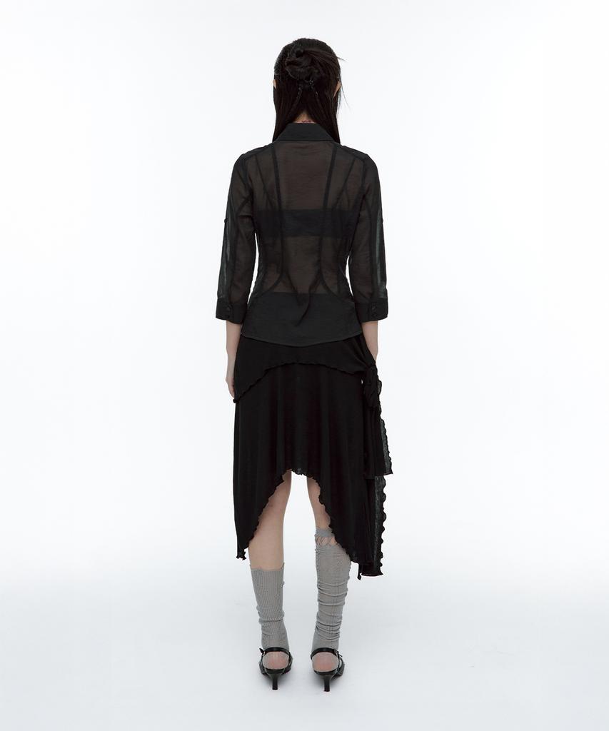 Rough Neck Asymmetrical Tie Knit Skirt Black
