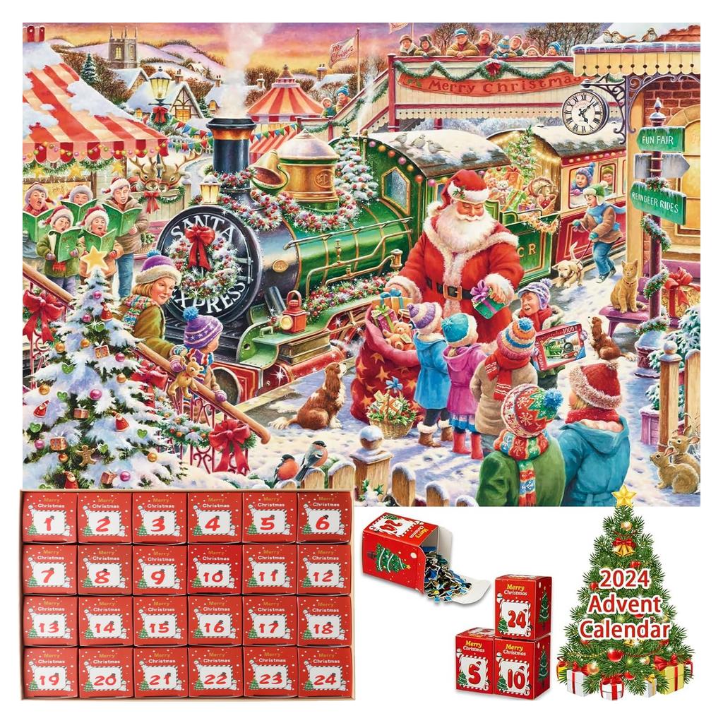 Advent Calendar Christmas Jigsaw Game - Santa Claus, 24 Parts 1000 Piece Advent Calendar Puzzle, Great Christmas Countdow