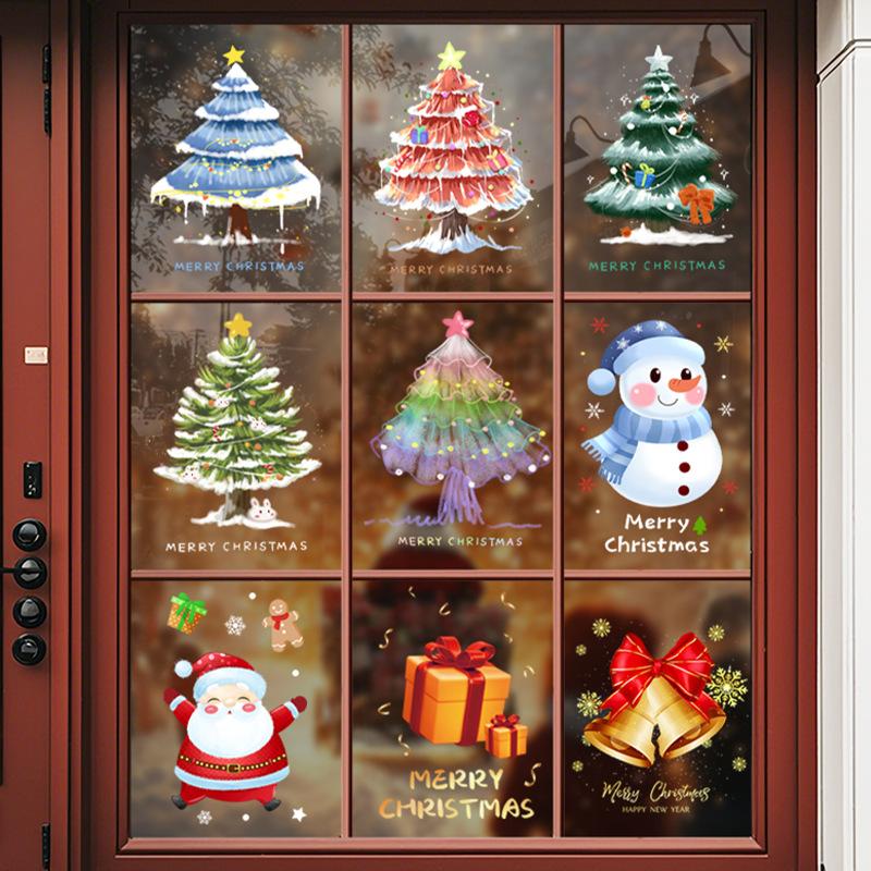 Christmas Tree, Elderly Atmosphere Decorations, Electrostatic Window Decorations, Snowman, Glass Door and Window Stickers