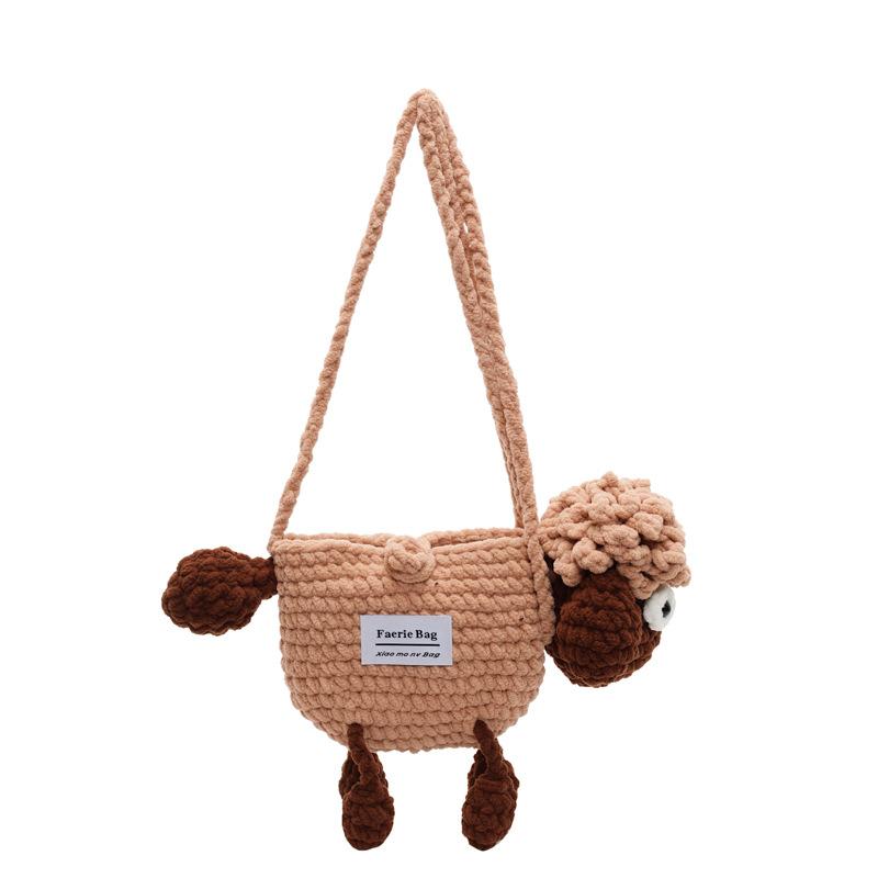 

Весенне-летняя милая маленькая сумка из шерстяной пряжи, женская 2025 новая, детская вязаная сумка-мессенджер для мобильного телефона и мелочи хаки