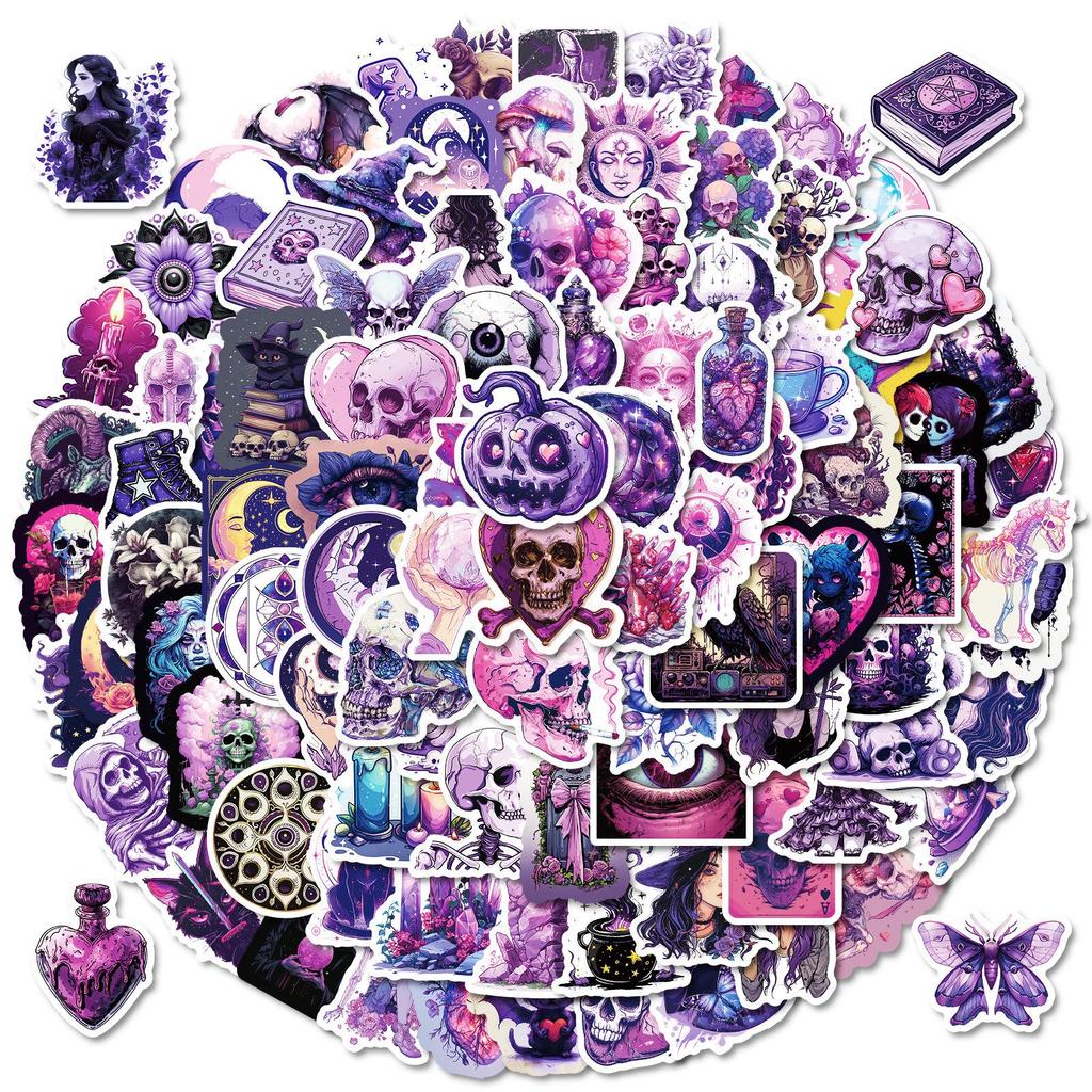 100 Purple Gothic Graffiti Stickers for Suitcases, Pens, Guitars, Notebooks – Waterproof, Durable, and Versatile