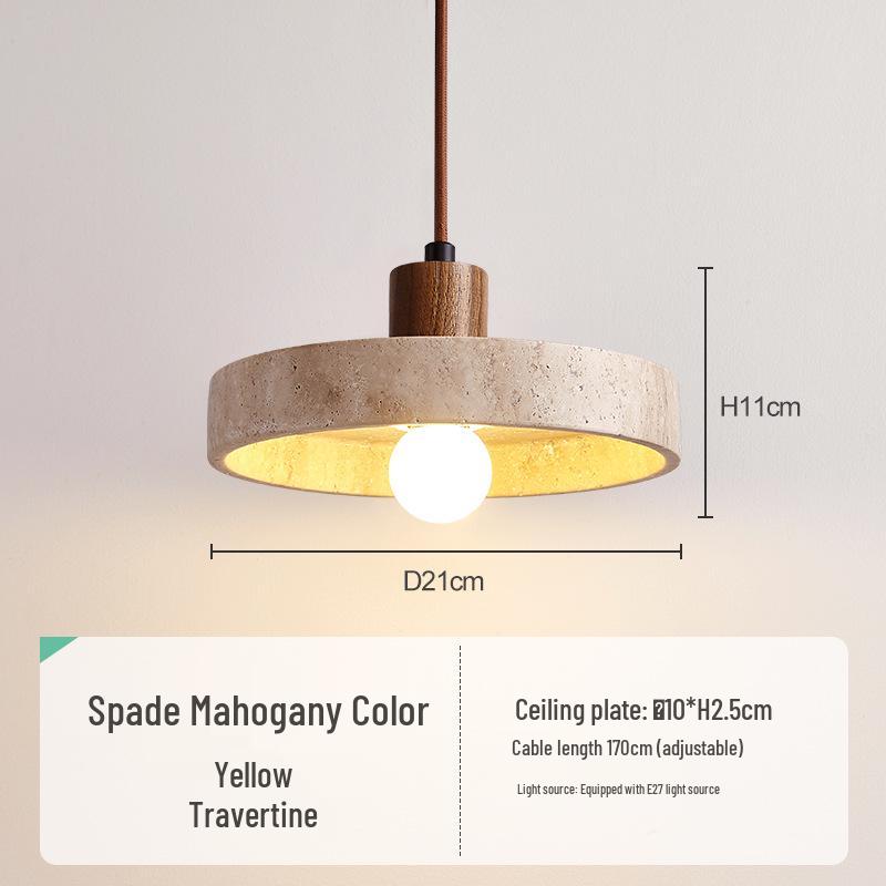 Yellow Travertine Pendant Light - Retro Cream Wabi-sabi Style for B&B, Restaurant, Bedroom, or Bedside.