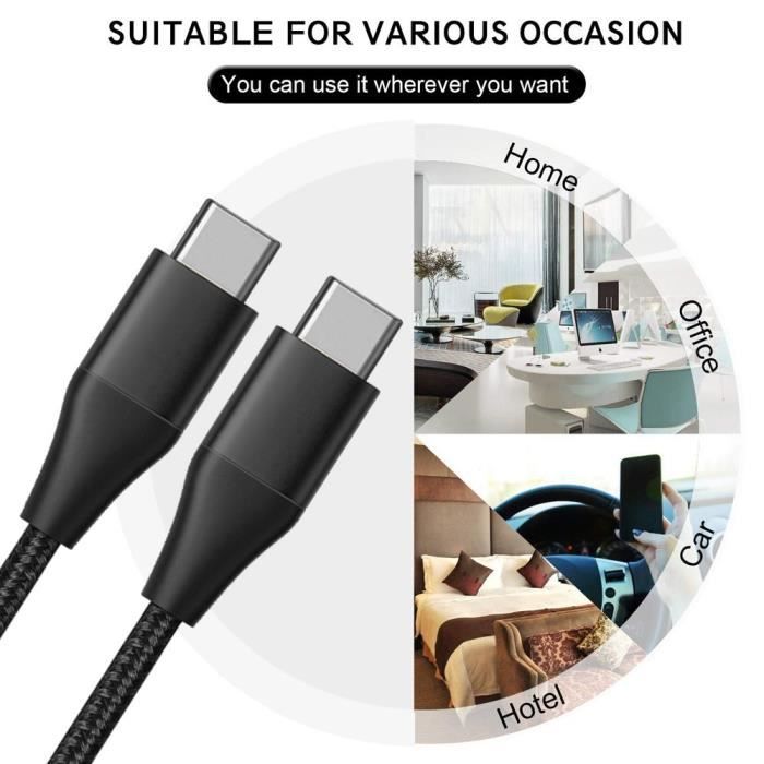3x USB-C To USB-C Fast 3A Cable for Samsung Galaxy M23 5G M13 4G M32 M33 M52 5G - Black Braided Nylon 1M