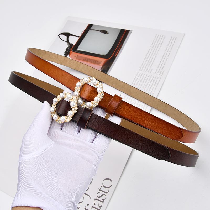 Round Pearl Belt Women's Decoration Versatile Women's Cowhide Leather Genuine Leather Belt Dress Jacket Women's Trouser Belt
