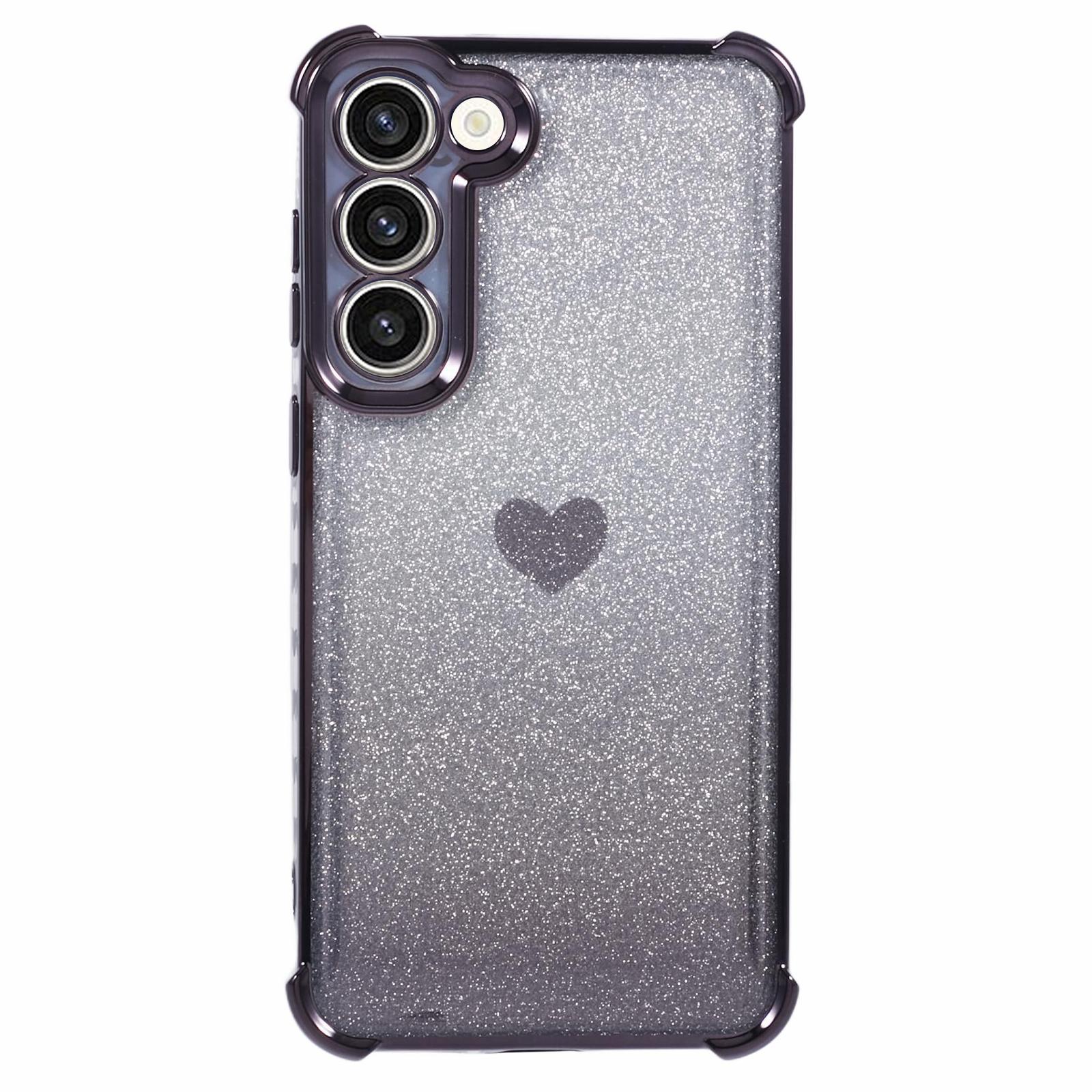 

For Samsung Galaxy S23+ Case Glitter Gradient TPU Phone Cover Heart Pattern Reinforced Corners Black