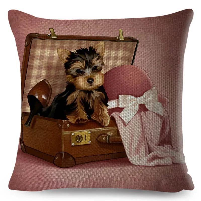 Cute Cartoon Dog Pillowcase Linen Decorative Pillowcase Office Home Sofa Decorative Cushion Cover 45*45Cm